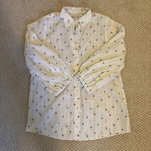 ANN MASHBURN White and Blue Floral Shirt
